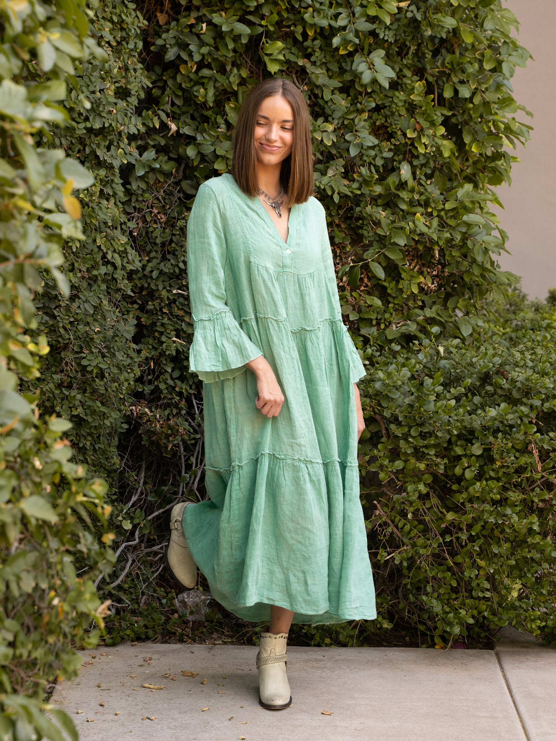 gucci green dress Adele Linen Dress In Gucci Color In a Relaxed and Refined Look