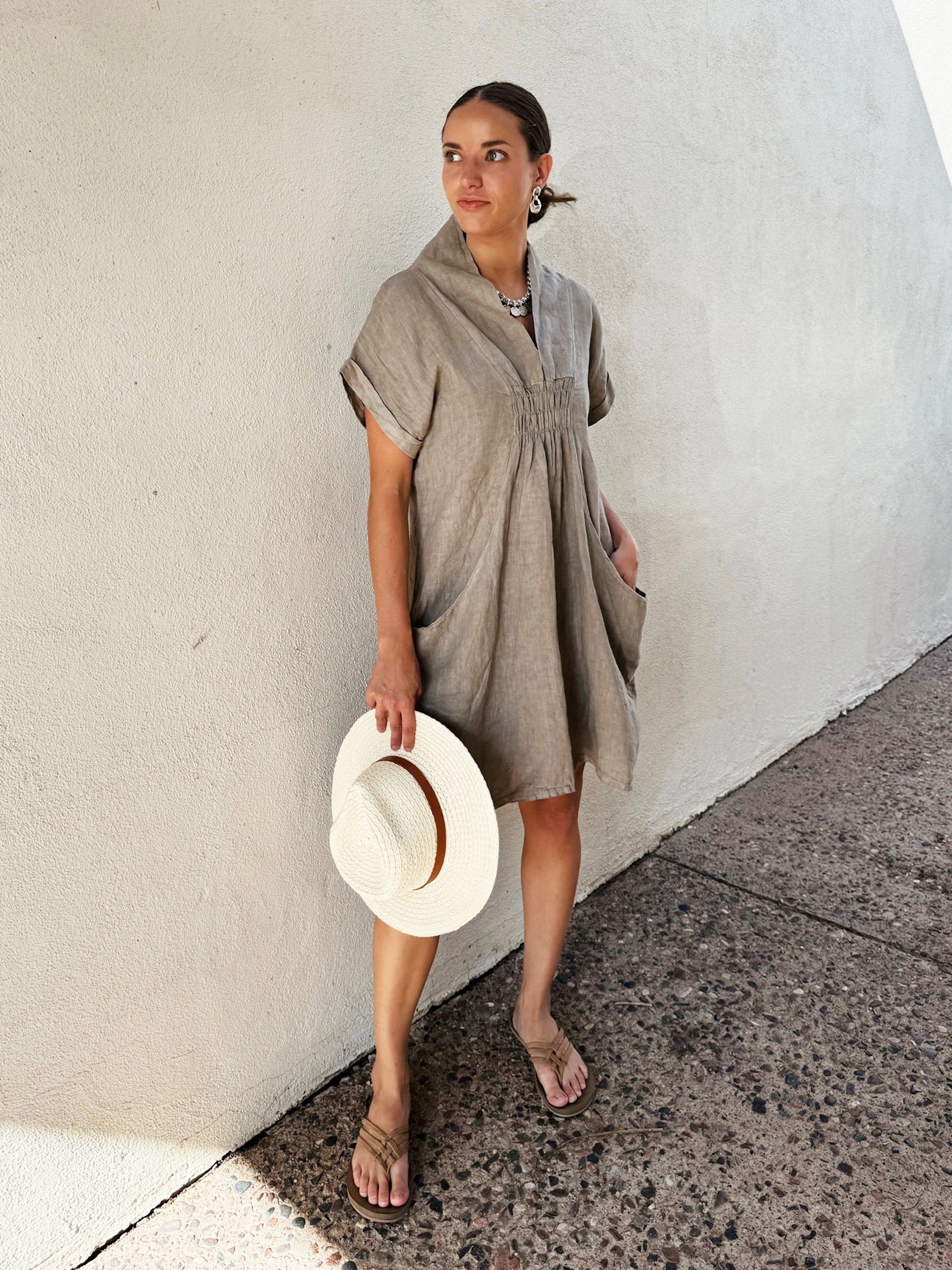 taupe linen dress Victory Long Linen Tank Dress (DT125) 001 Black / One Size