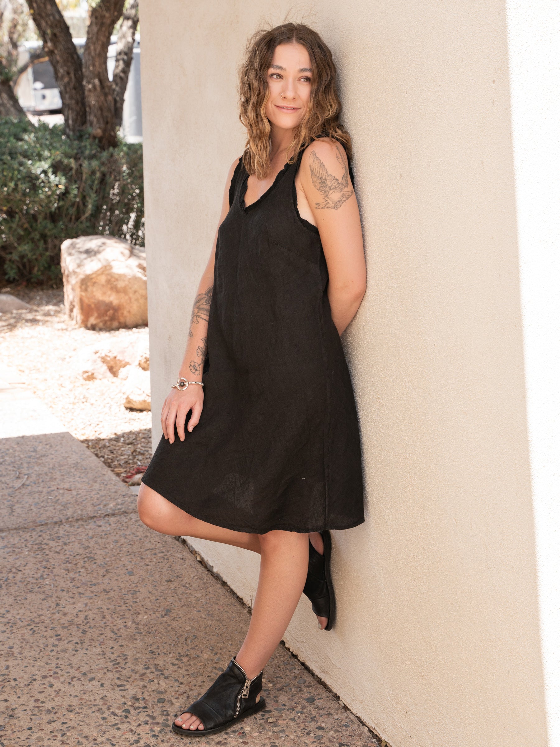Layla Linen Dress in Black Made From Lightweight 100% Linen Layla Linen Dress in Black Made From Lightweight 100% Linen
