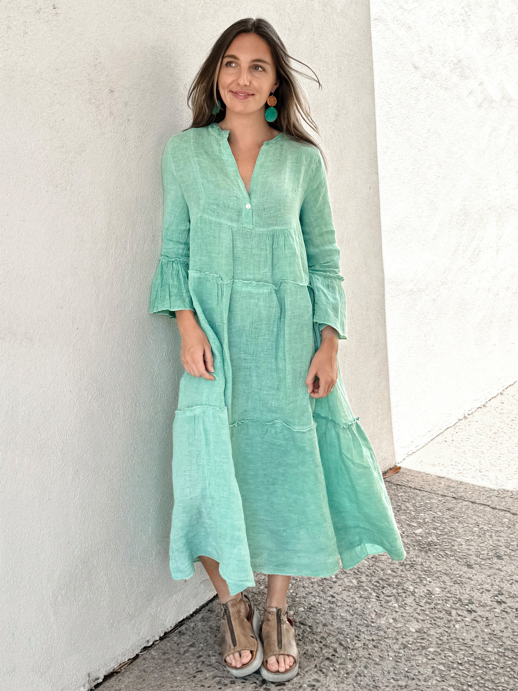 Adele Linen Dress In Gucci Color In a Relaxed and Refined Look Adele Linen Dress In Gucci Color In a Relaxed and Refined Look