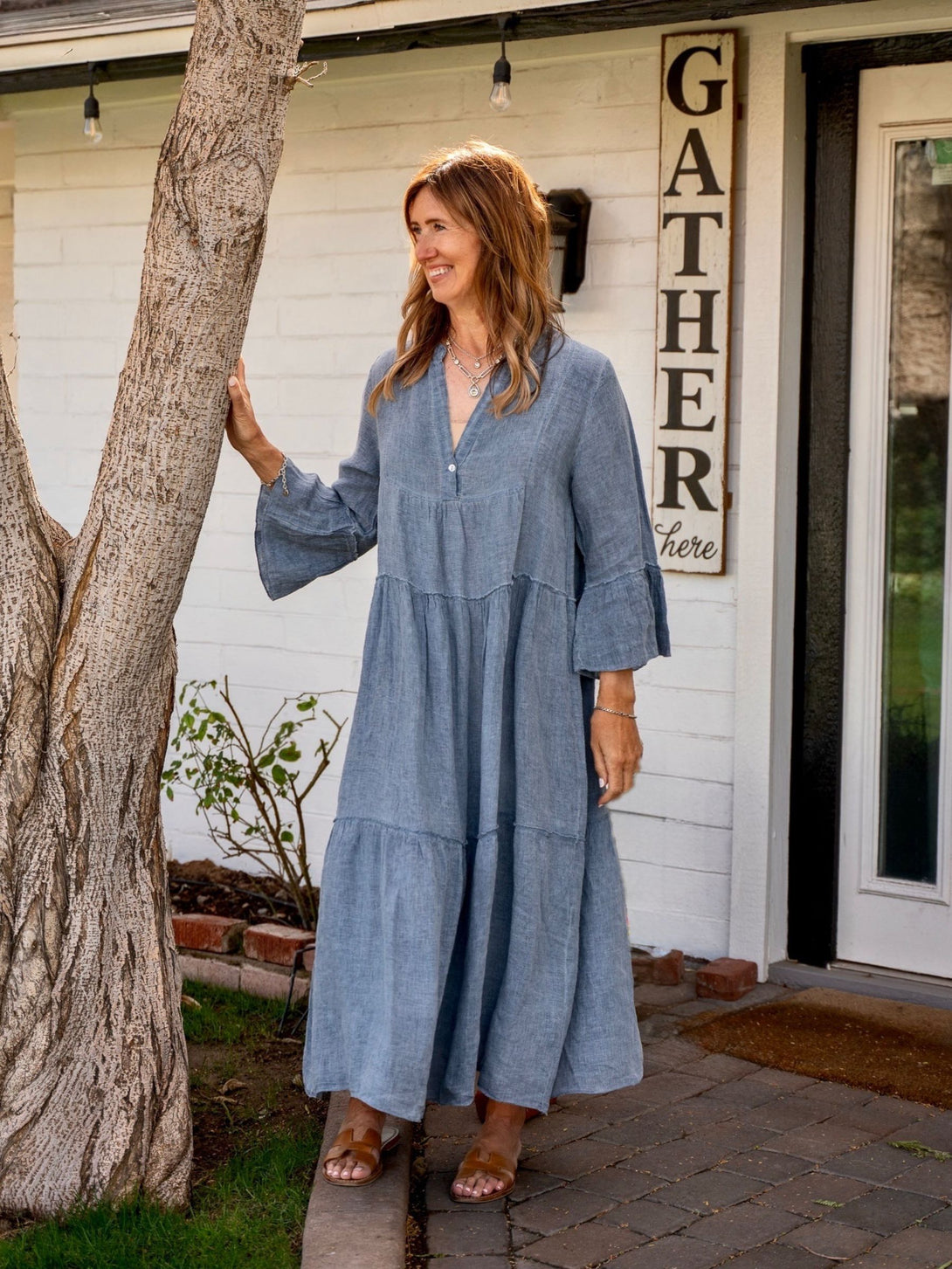 Adele Linen Dress Navy