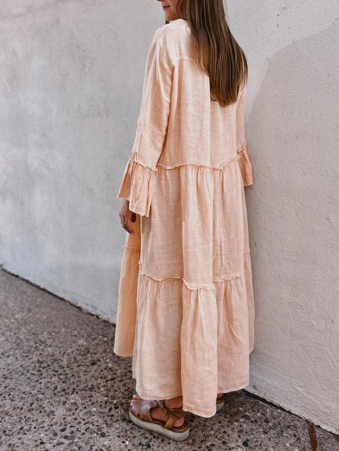 Conscious Coterie Adele Dress in Peach on model full back view