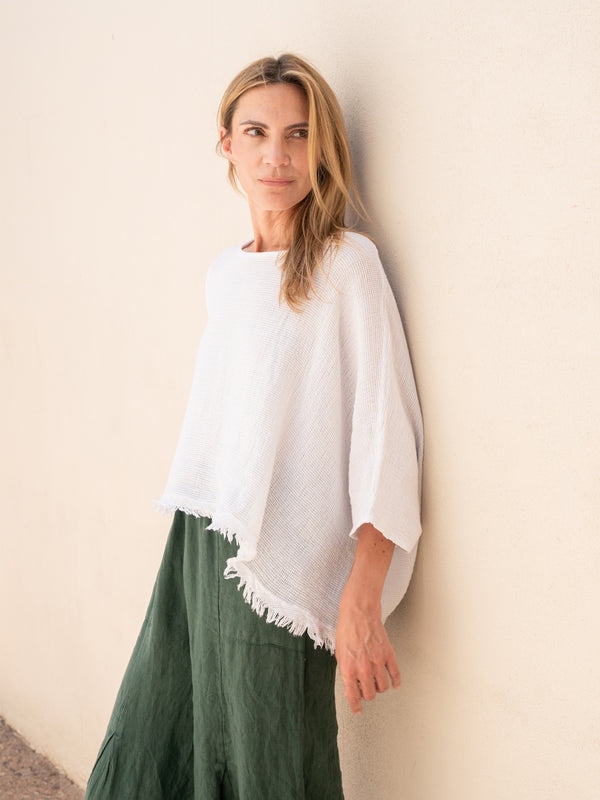 Conscious Coterie Bondi Linen Top in White on model front view