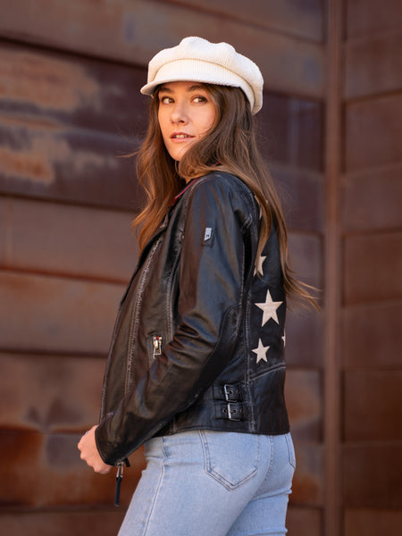 Christy Star Leather Jacket in Vintage Black Lamb Leather