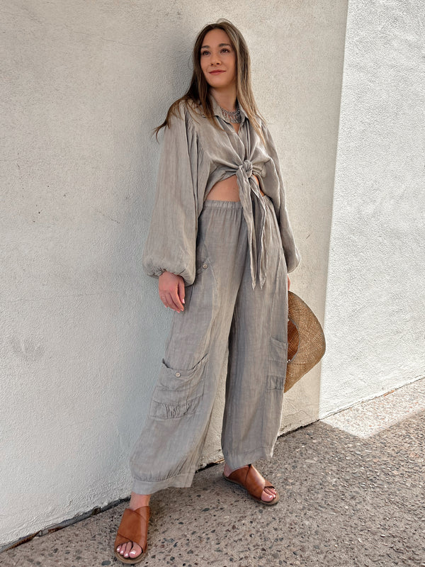 Conscious Coterie Holly Pant in Taupe on model looking right full front view