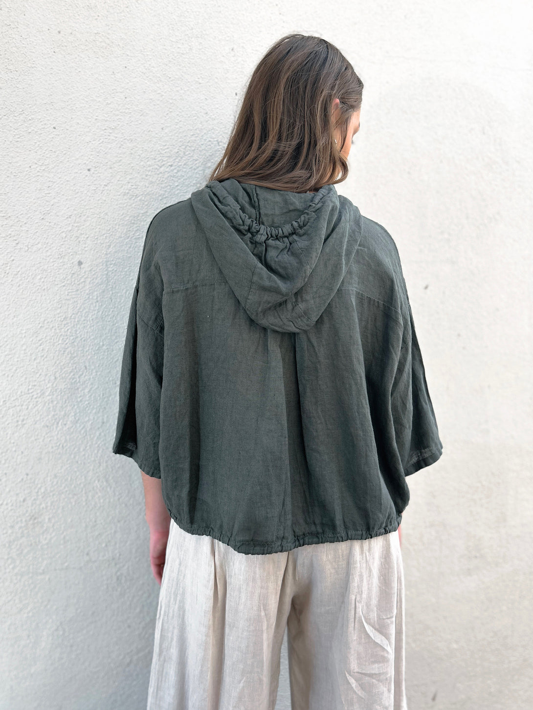 Conscious Coterie Jade Jacket in Army Green on model back view