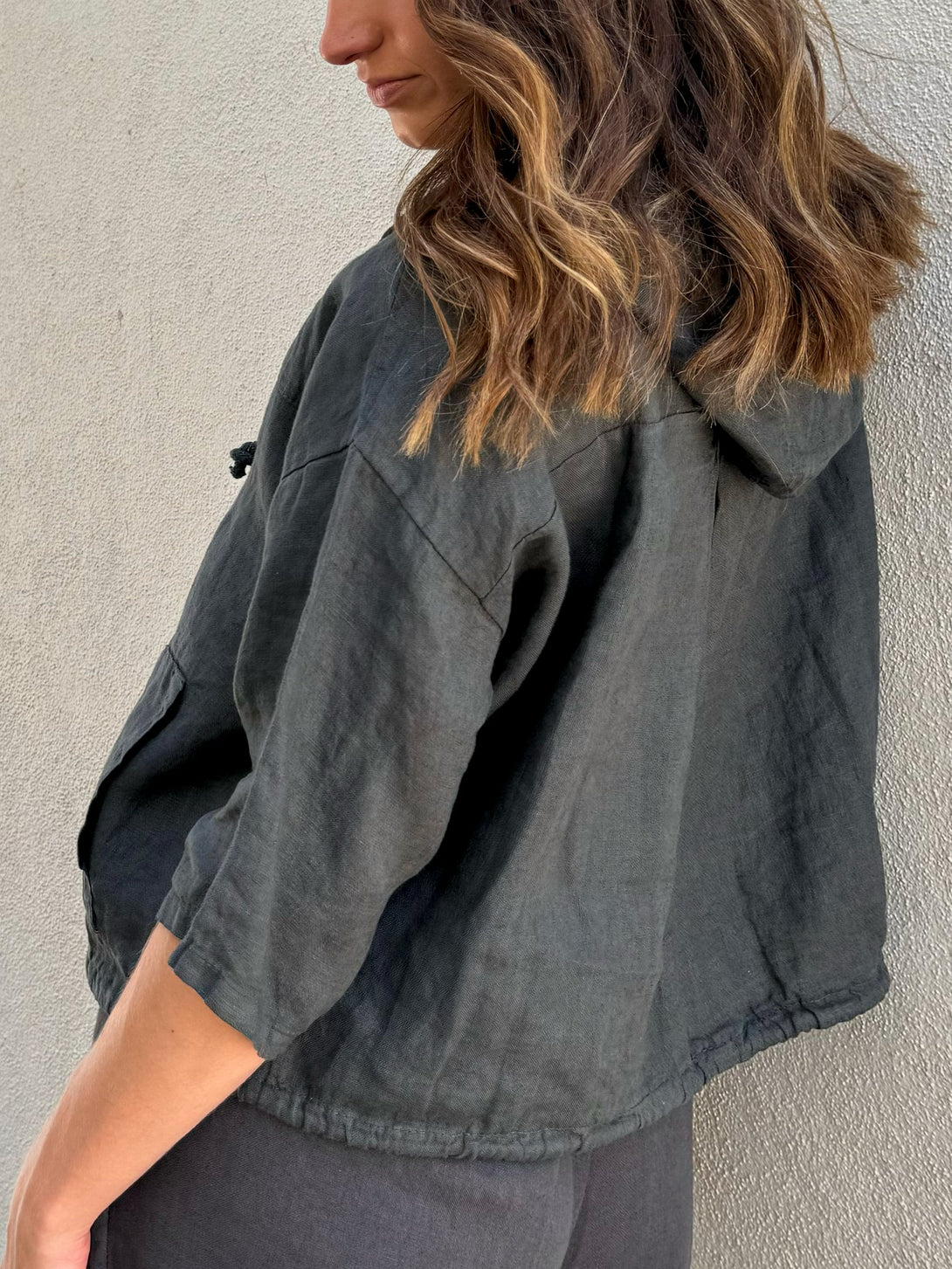 Conscious Coterie Jade Jacket in Charcoal on model back view