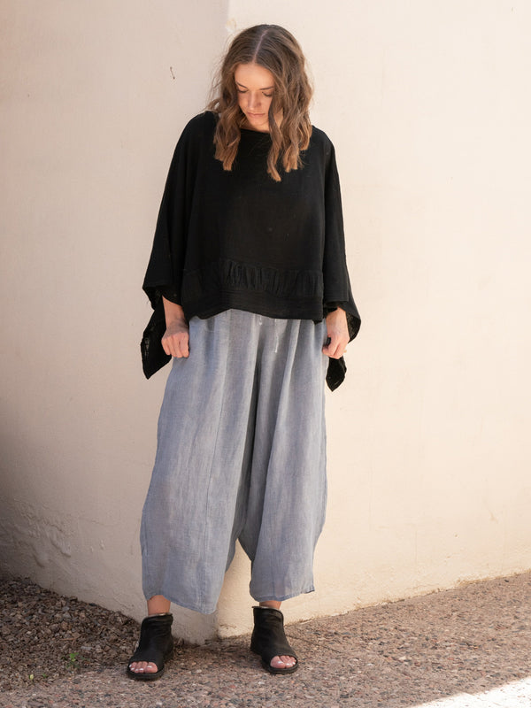 Conscious Coterie Mel Linen Pant in Navy on model looking down full front view
