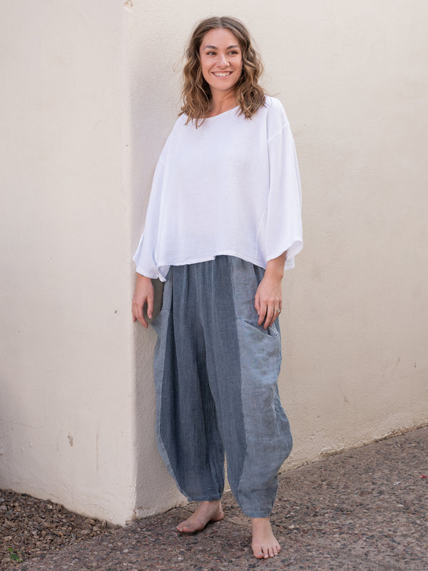Conscious Coterie Michelle Linen Pant in Navy on model full front view