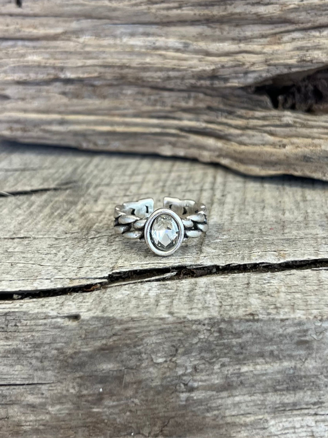 Conscious Coterie Ruth Single Clear Crystal Ring in braided brass with ...