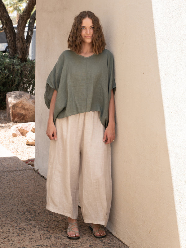 Conscious Coterie Stevie Linen Pant in Beige on model full front view