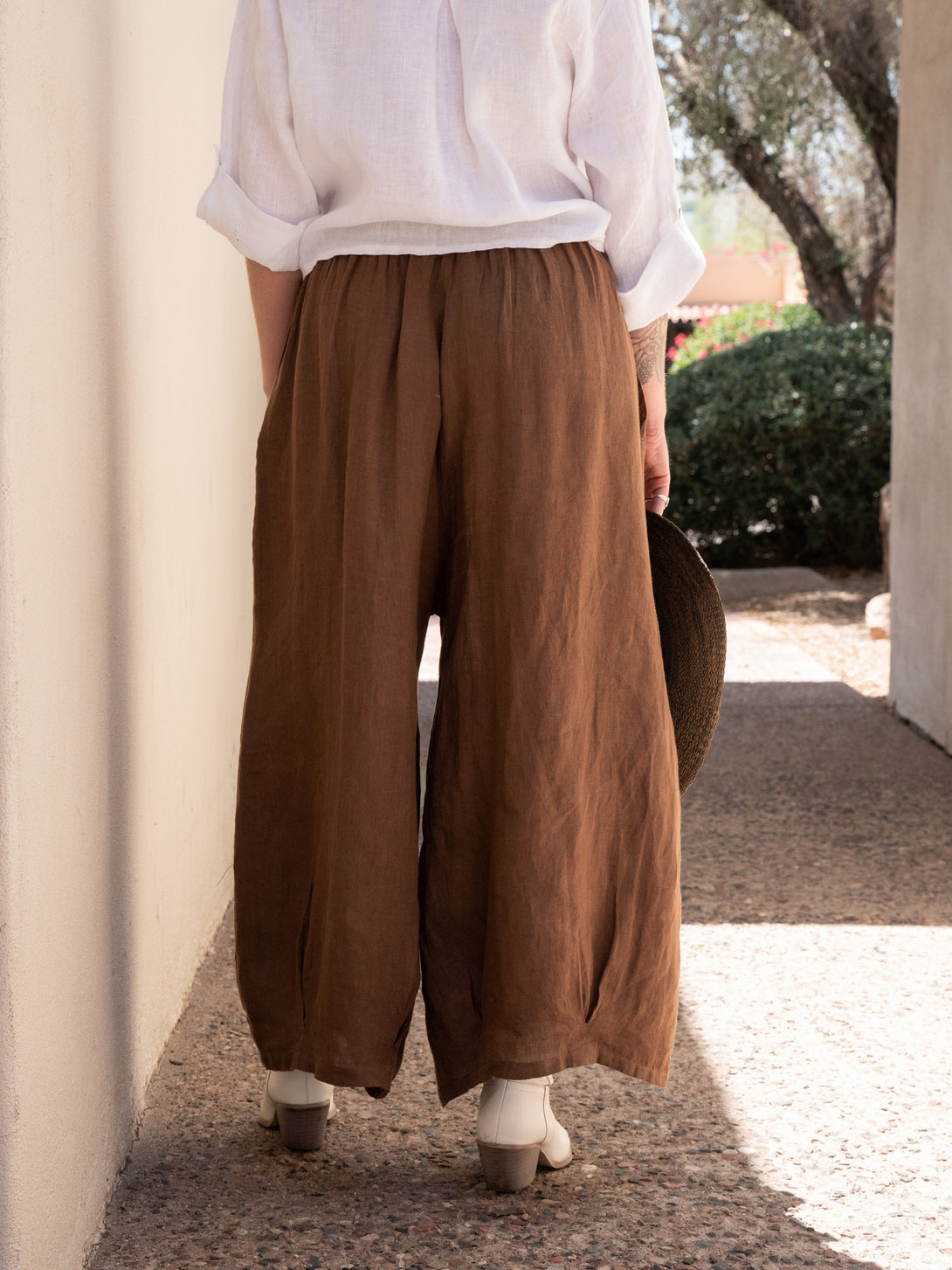 Conscious Coterie Stevie Linen Pant in Coffee on model back view