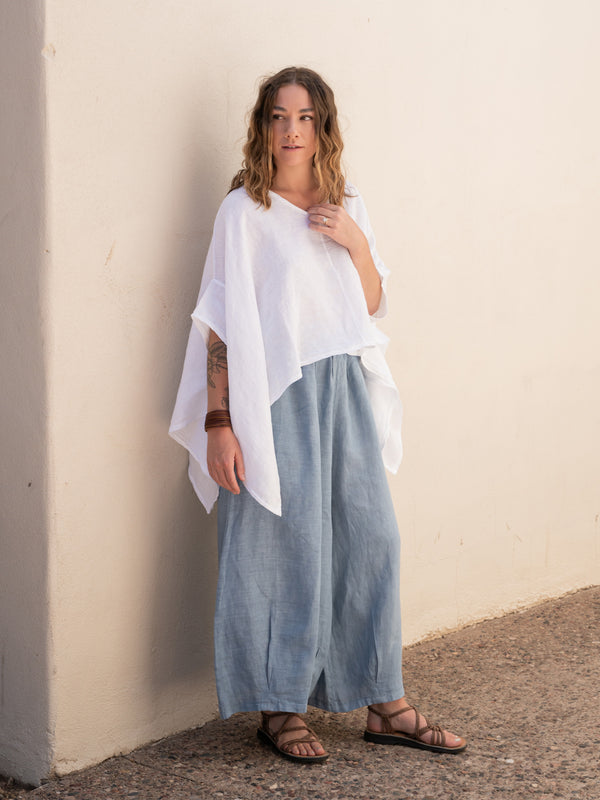 Conscious Coterie Stevie Linen Pant in Denim on model full front view