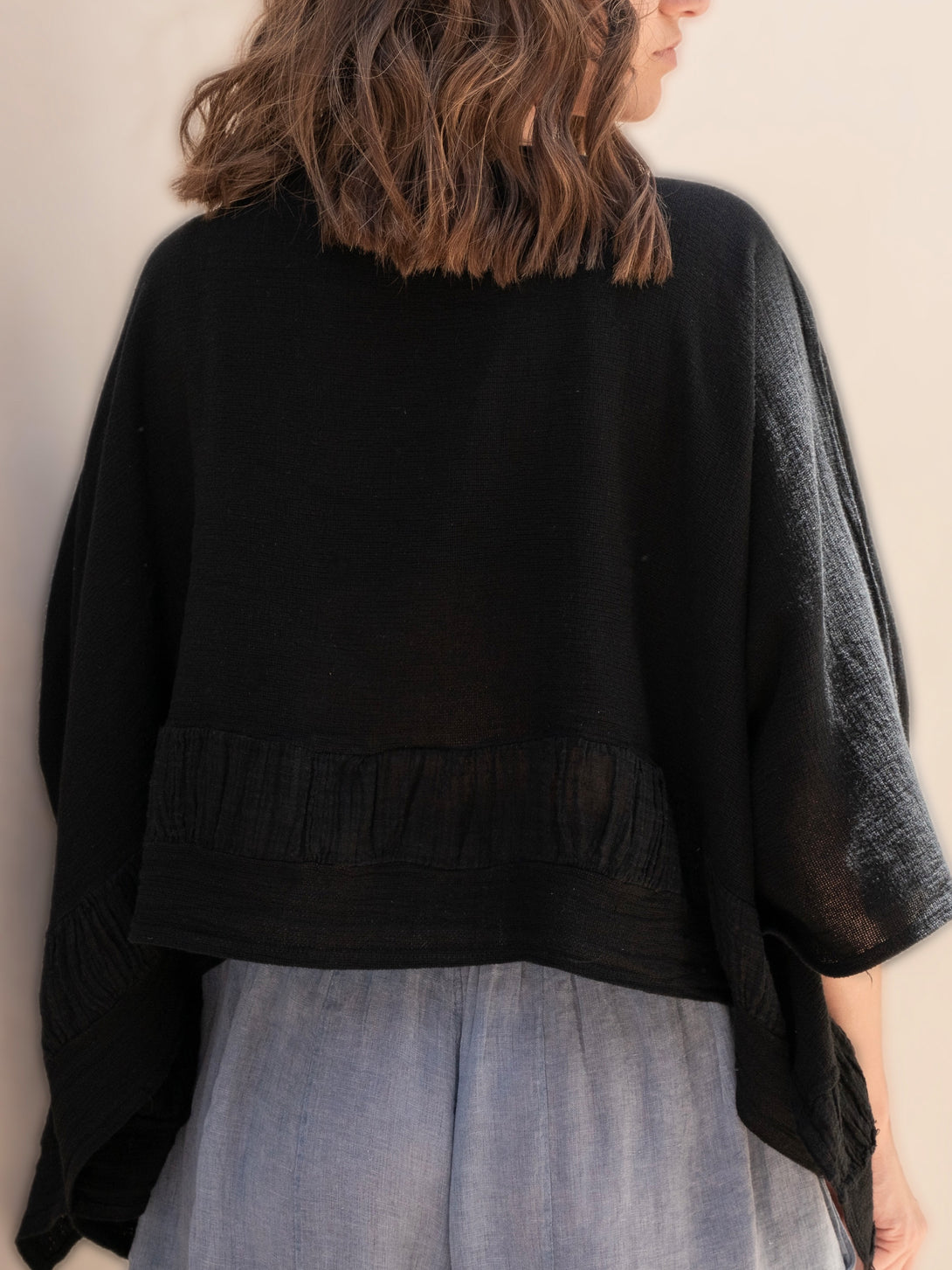 Conscious Coterie Tori Linen Top in Black on model back view