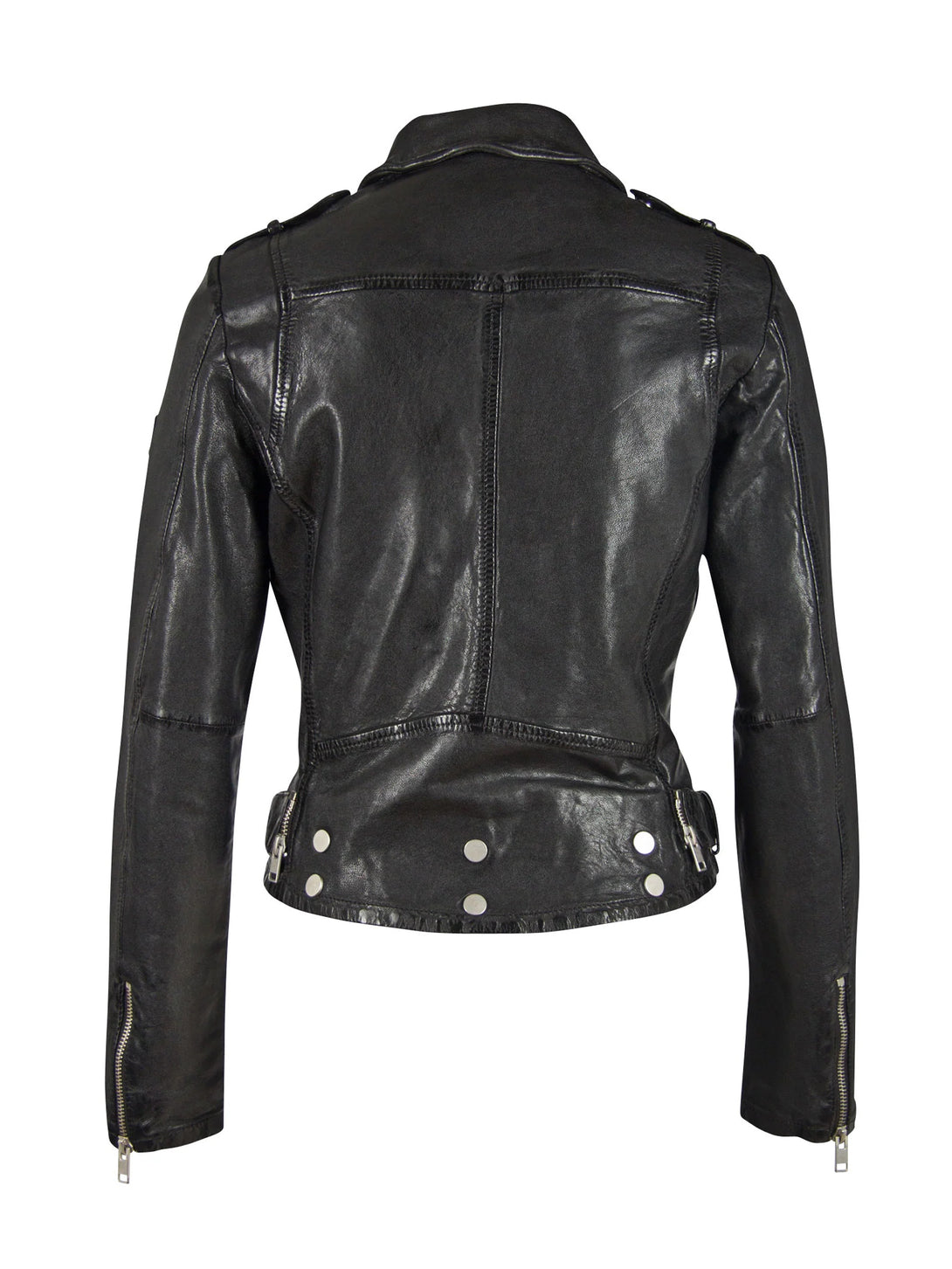 Conscious Coterie Wild Leather Jacket in black on mannequin back view