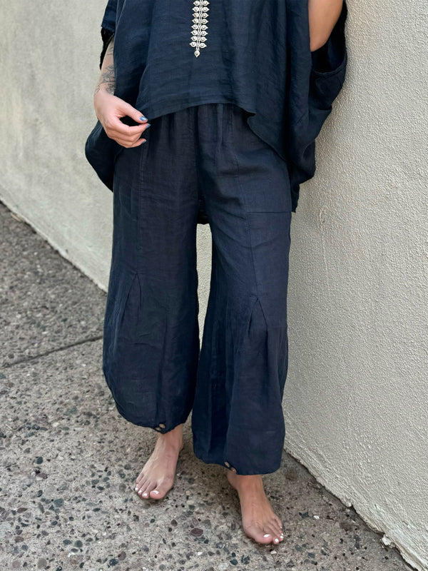 Conscious Coterie Yoli Pant in Navy on model front view