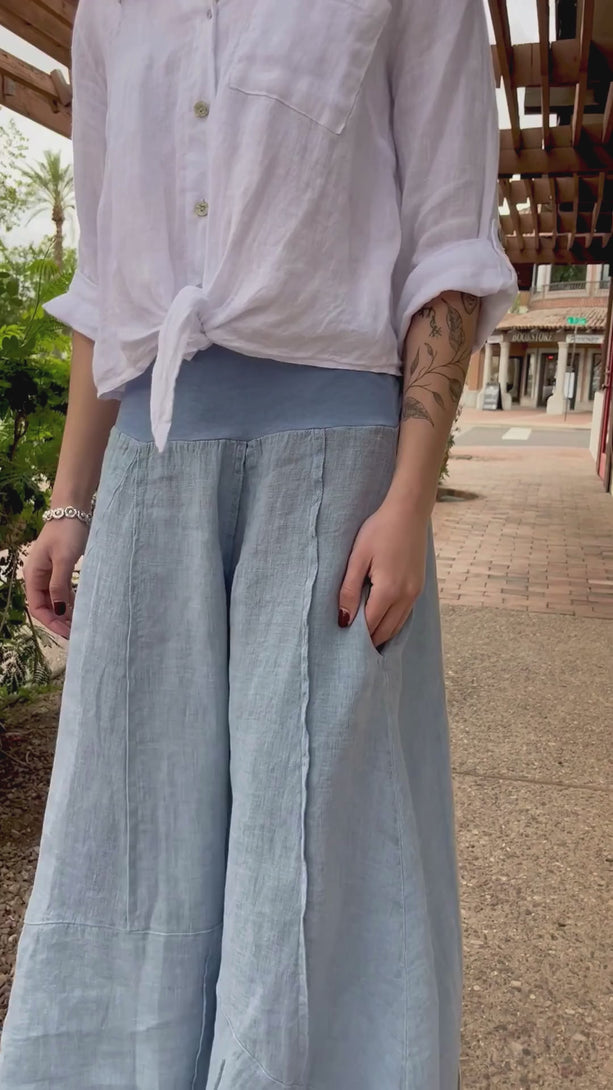 Conscious Coterie Dana Skirt Denim video of woman wearing skirt showing all angles