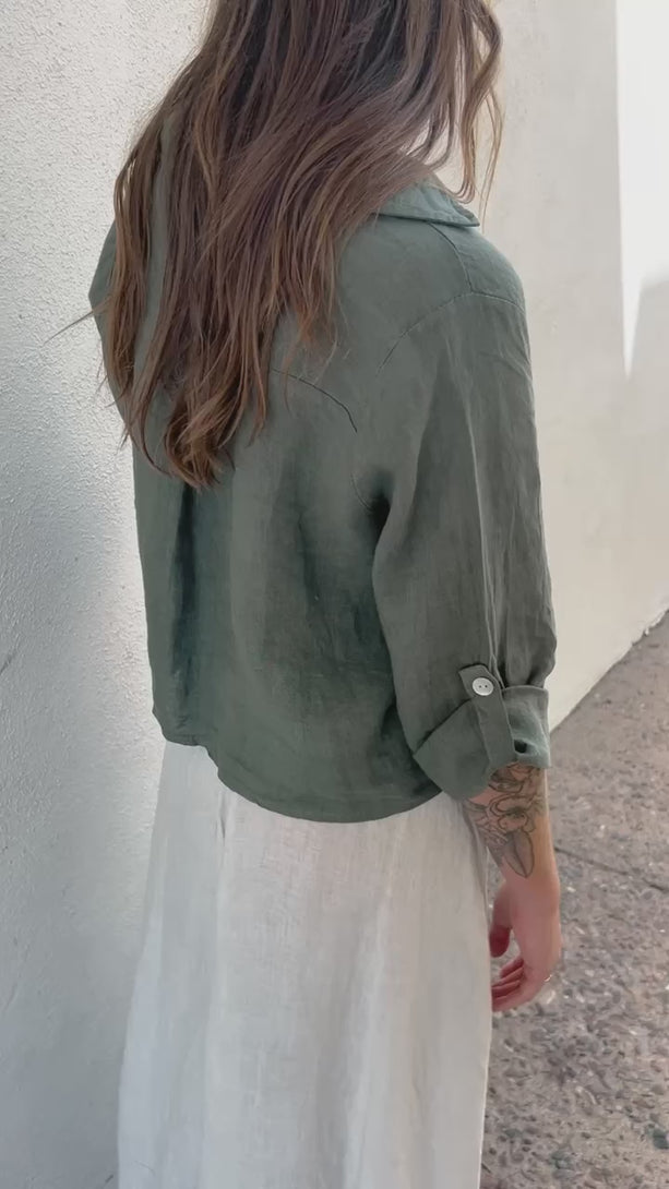 Product video for the Jodi Top in olive by Conscious Coterie