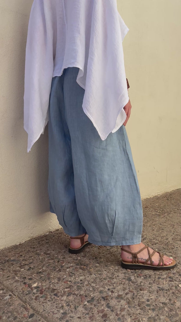 Conscious Coterie Stevie Linen Pant in Denim on model product video