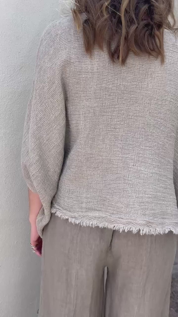Conscious Coterie Bondi Linen Top in Taupe on model product video