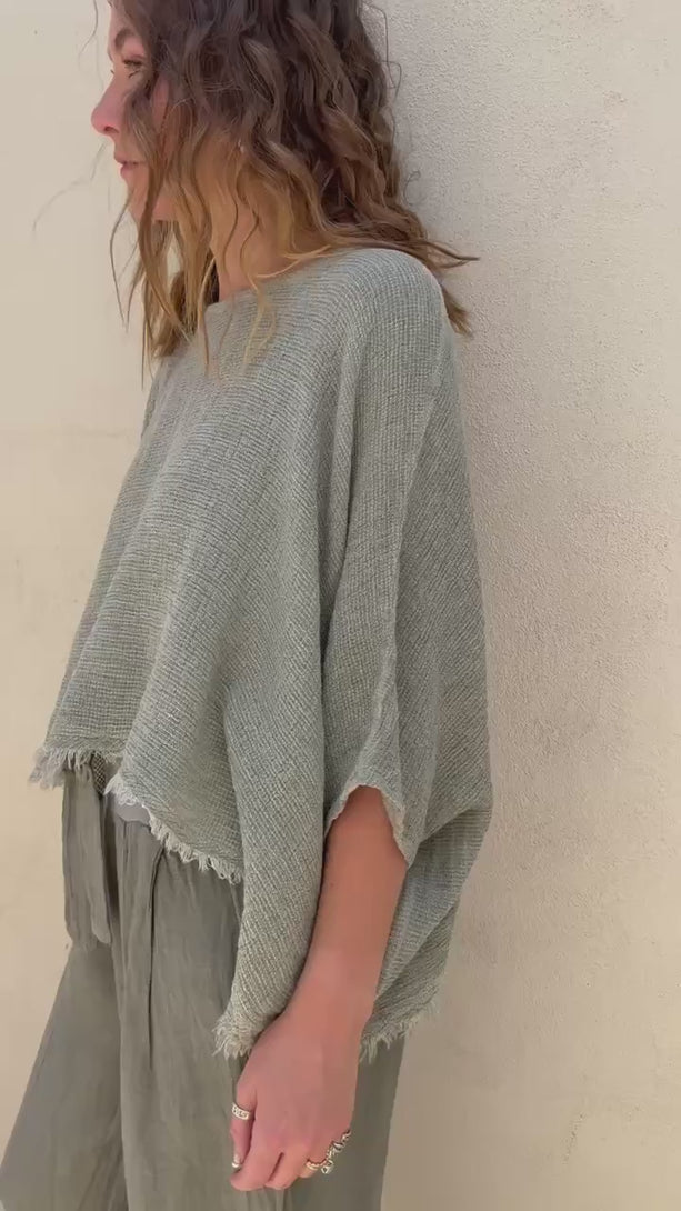 Conscious Coterie Bondi Linen Top in Olive on model product video