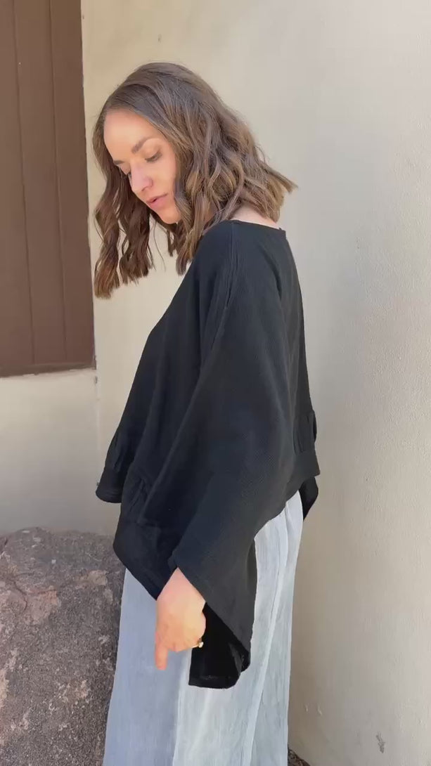 Conscious Coterie Tori Linen Top in Black on model product video