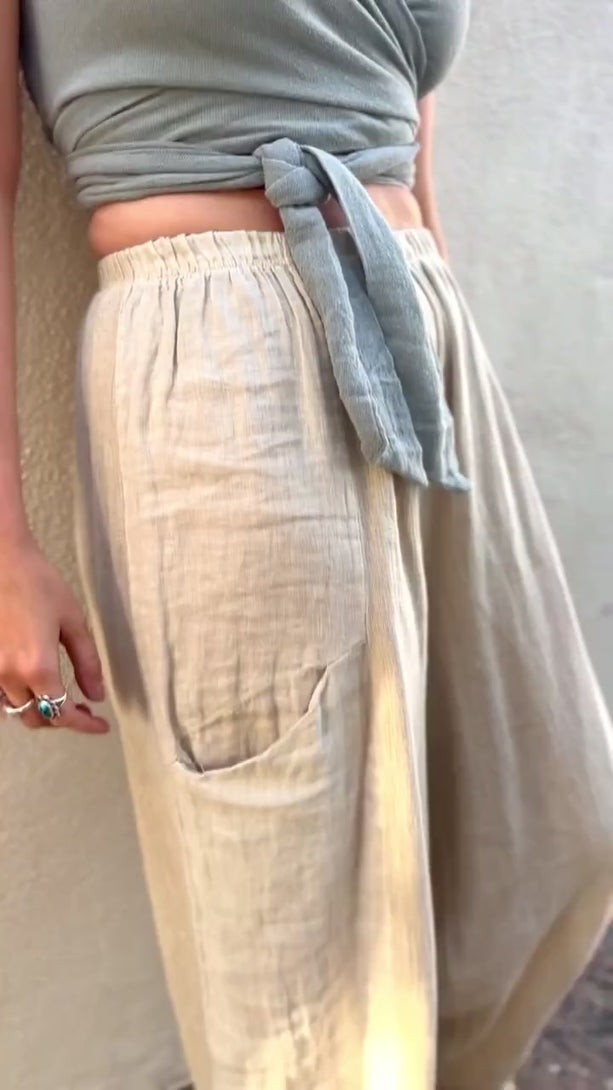 Product video of the Michelle Pant in beige by Conscious Coterie