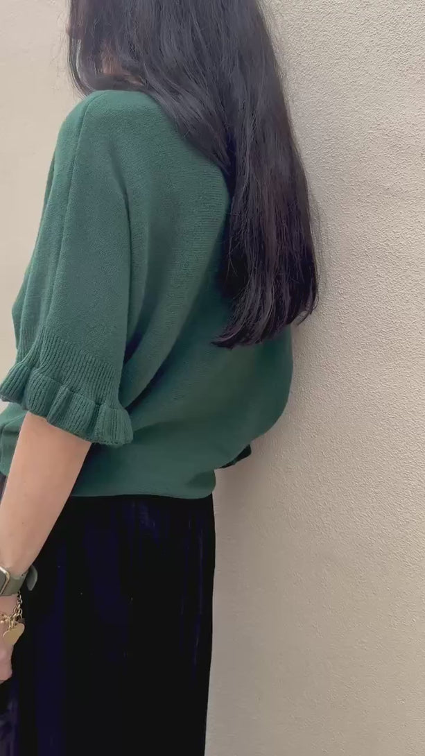 Conscious Coterie Lila Ruffle Sleeve Sweater in forest green product video