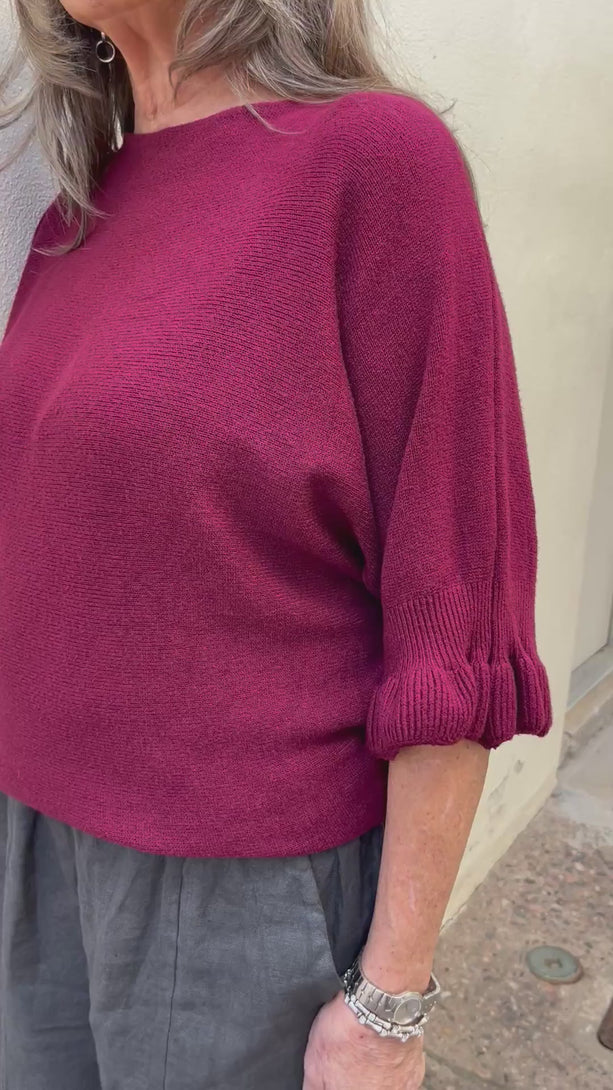 Conscious Coterie Lila Sweater in Burgundy video of woman wearing sweater showing all angles