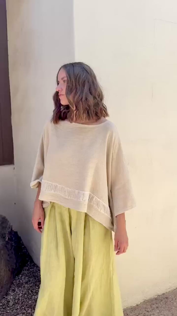 Conscious Coterie Tori Linen Top in Beige on model product video