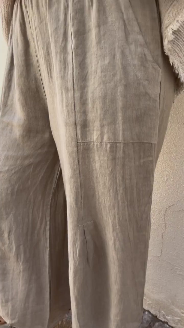 Conscious Coterie Yoli Linen Pant in Taupe on model product video
