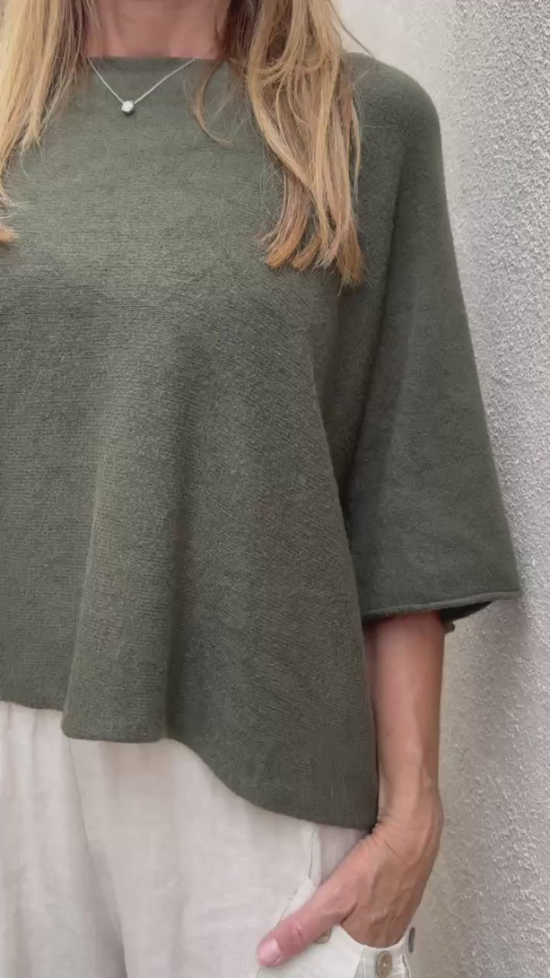 Conscious Coterie Katie Short Sleeve Sweater in olive on model product video