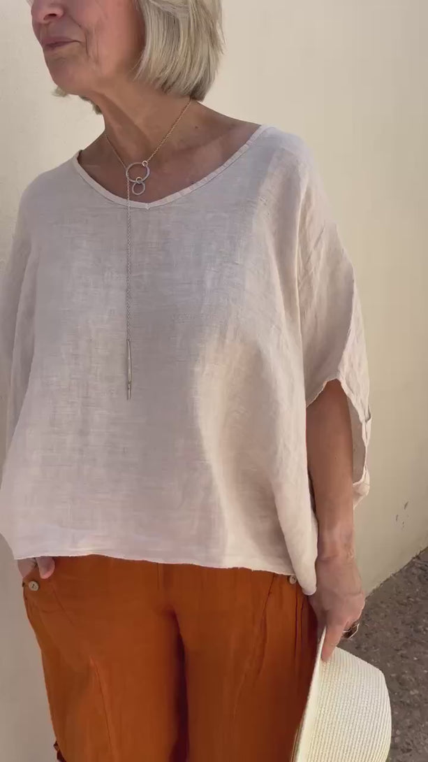 Conscious Coterie Felice Linen Top in beige product video