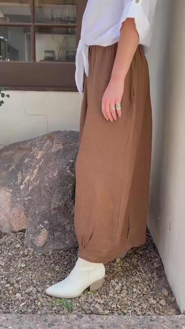 Conscious Coterie Stevie Linen Pant in Coffee on model product video