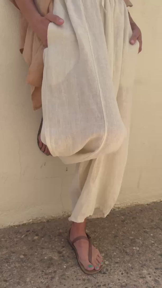 Conscious Coterie Mel Linen Pant in Beige on model product video