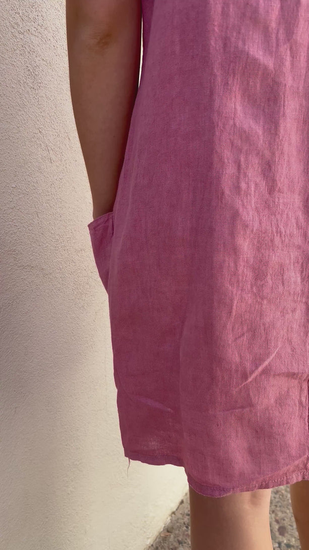 Conscious Coterie Kimmie Linen Dress in Dark Pink on model product video