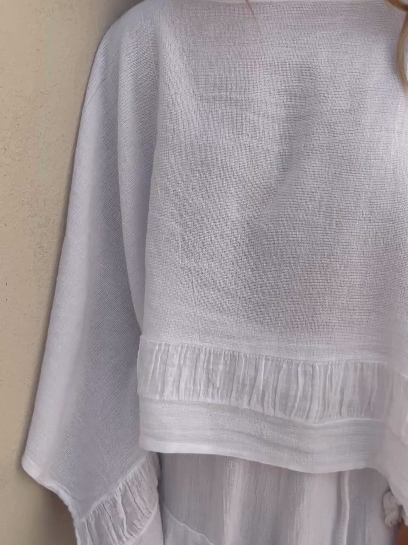 Conscious Coterie Tori top in white video of woman wearing top showing all views