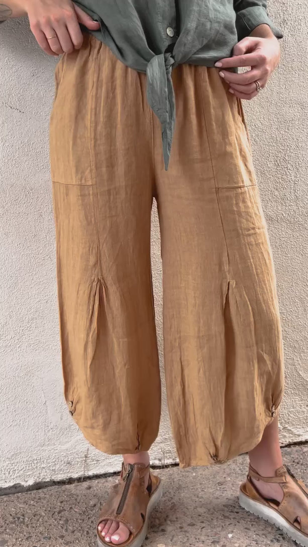 Product video for the Yoli Pant in camel by Conscious Coterie